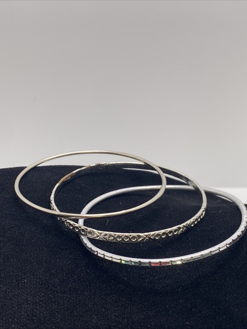 Lot Of Three Bangle Bracelets Cuff Womens Silver Cuff